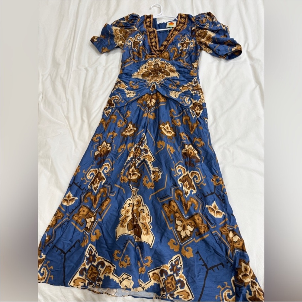 Farm Rio: Blue Ornament Floral Midi Dress - Picture 9 of 10
